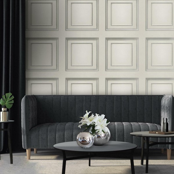 Amara Texturiertes Holzpaneel Belgravia 3D Vinyl Tapete 7388 Silber Off Weiß-image