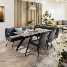 Corner Dining Bench Set Left-Hand Ceramic Marble Table 8 Seater Grey