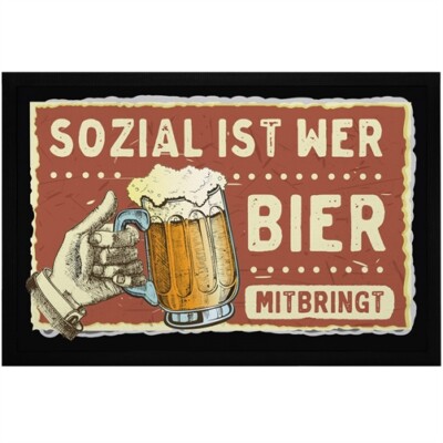 Fußmatte mit Spruch Sozial ist wer Bier mitbringt Satire Zitat-Parodie Bierkrug