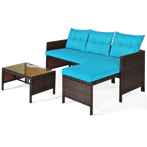 Topbuy 3 PCS Outdoor Rattan Wicker Sectional Sofa Set Patio Sofa Set - Picture 4 of 5