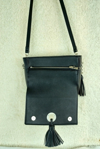 Street Level Crossbody Bag Women's Black Vegan Leather Removable Tassel Flap - Picture 5 of 15