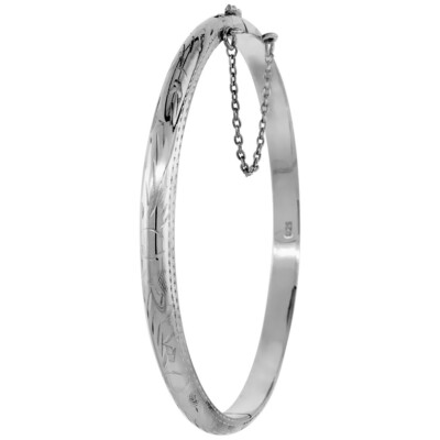 925 Sterling Silber Floral Gravur Armreif Armband 5 mm breit, 8,2'' lang