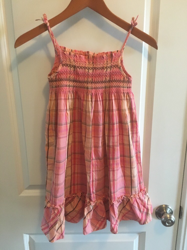 pink and brown plaid dress Carter's Pink Brown Plaid Girl 6x Sleeveless Smocked Dress 100% Cotton  Pullover