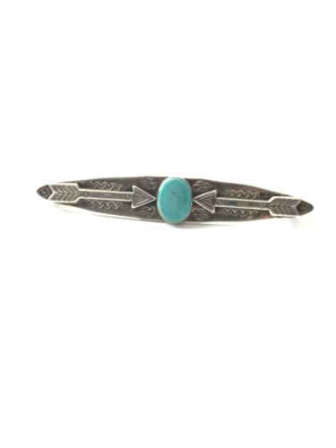 Vintage Navajo Sterling Silver Double Arrows Turquoise Brooch Pin - Picture 3 of 7