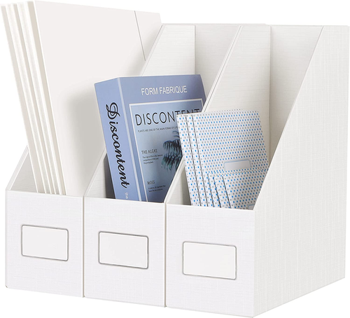 Magazine File Holder 3 Pack Foldable Cardboard Organizer with Label White for Of - Picture 12 of 12