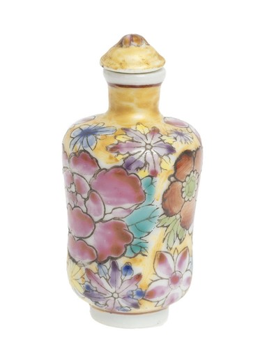 Botella de tabaco de porcelana rosa familiar china vintage con marca de hoja de artemisia - Imagen 4 de 5
