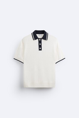 安心★関税込み★ZARA★CONTRAST KNIT POLO SHIRT New Zara Contrast Knit Polo M 3003/306 Ecru White sweater