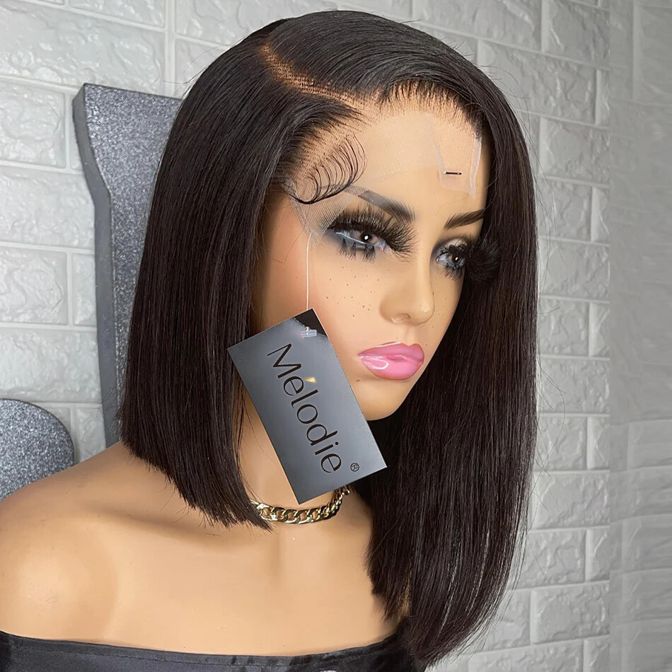 Remy Transparent Short Bob Lace Front Wig Human Hair Pre Plucked 5x5 Closure