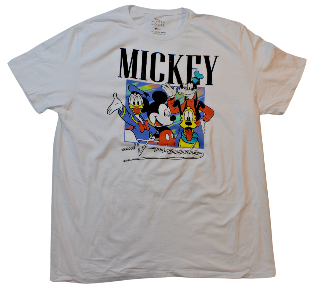 Disney Mens Mickey Mouse & Friends Vintage Graphic White Shirt New