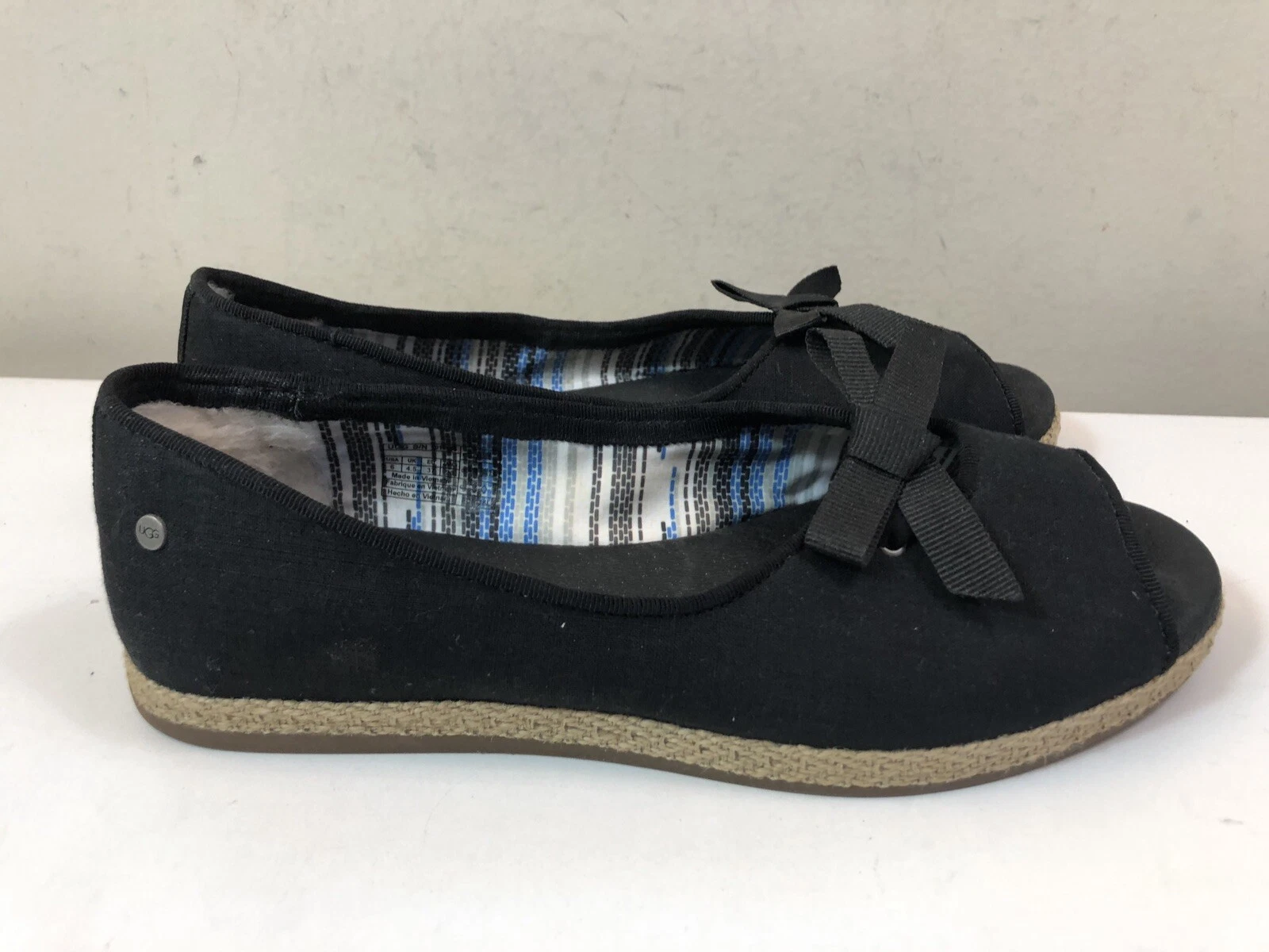 Scarpe espadrillas UGG nere 'Marleigh' tela fiocco punta aperta donna taglia 6