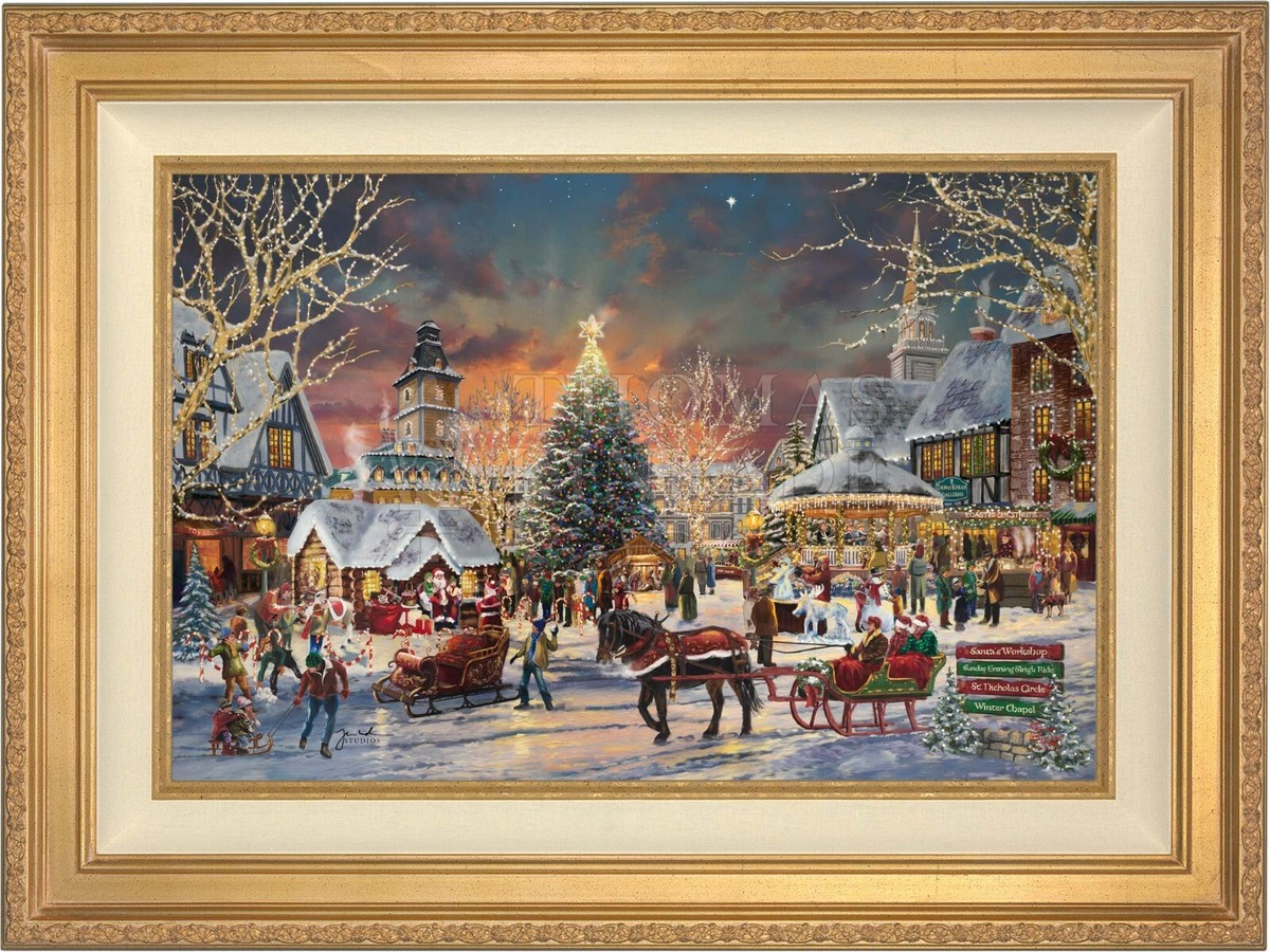 Tenture Murale Lumineuse Thomas Kinkade - Maison De Noël - 36x26 Pouces