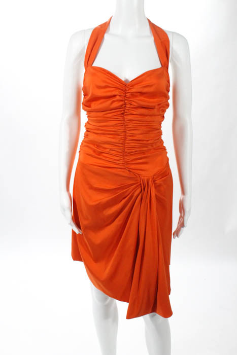 christian dior orange dress CHRISTIAN DIOR 2004 Orange Silk Ruffle Maxi Dress (S-M)