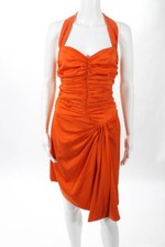 CHRISTIAN DIOR - Orange Silk Ruffled A Line Zip Closure Halter Couture Dress 6