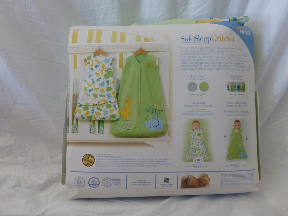 5 pc Halo Safe Sleep Green Jungle Animals Print Baby Crib Bedding Set NIP - Image 2 of 4