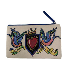 Brighton 2019 Love Of Art Birds Heart Crown Zip Top Canvas Cosmetic Bag