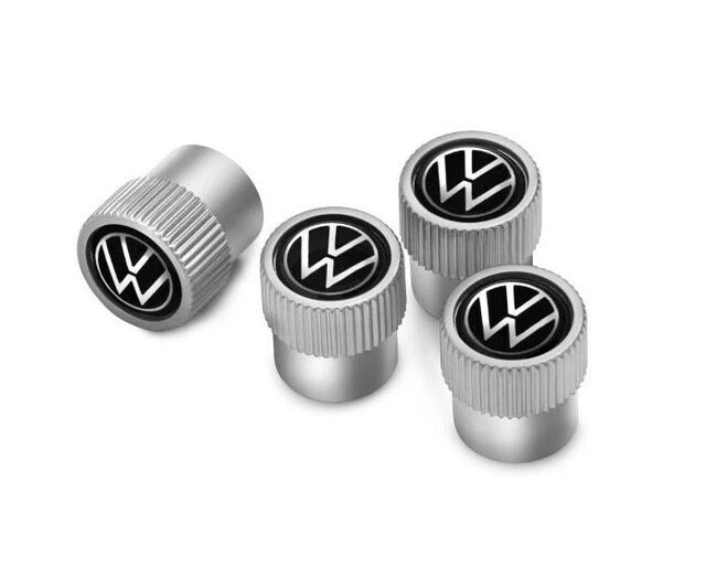 Tapas de vástago de válvula originales VW - negro sobre plata paquete de 4 nuevo logotipo 000071215J Foto 3 de 4