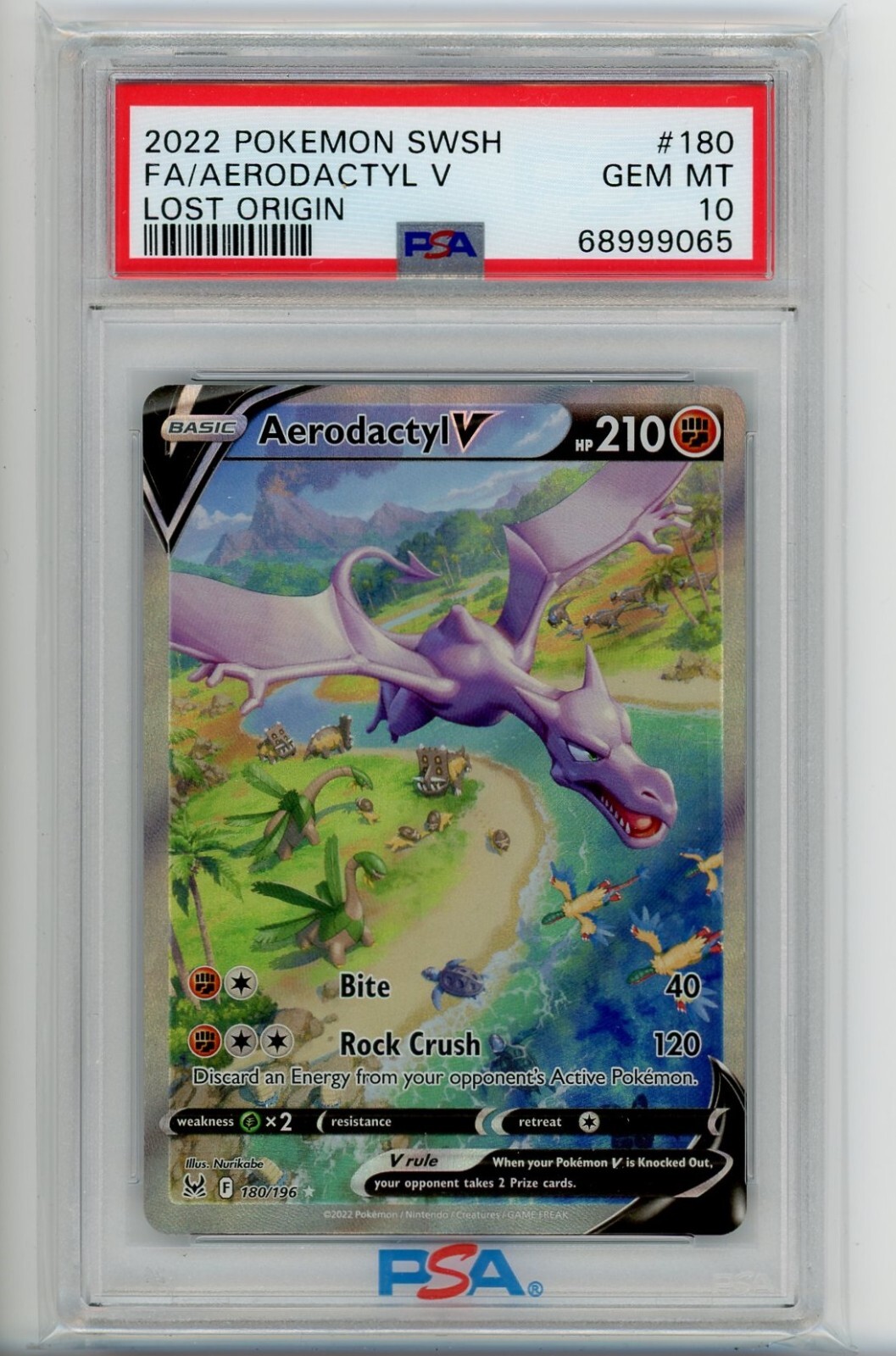 Pokemon TCG 2022 Aerodactyl V 180/196 Alt Art PSA 10 Gem Mint SWSH Lost