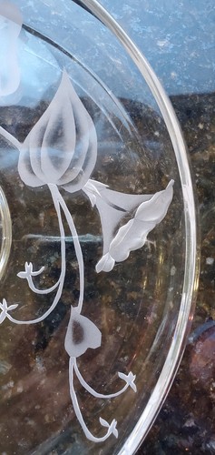 Fostoria Morning Glory Clear Float Console Bowl 12 inch Frosted Carving #12 - Picture 3 of 10