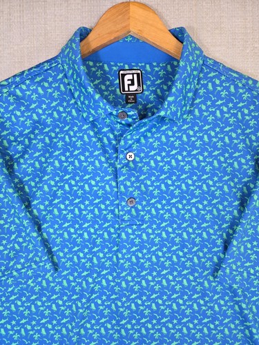 FOOTJOY Tropical Flamingo Shark Cocktail Mens Polo Shirt Size XL Athletic Fit - Picture 3 of 13