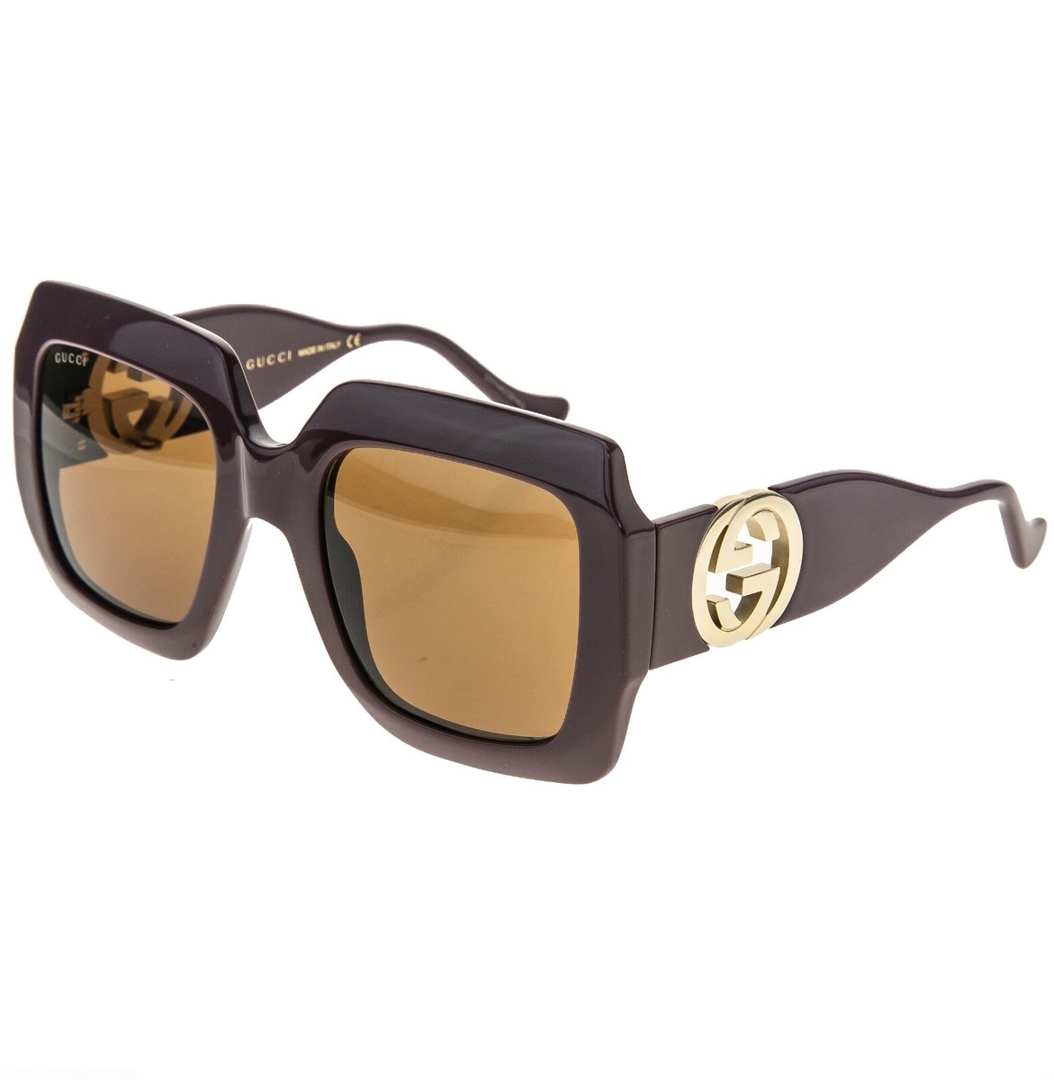GUCCI 1022 Brown Red 002 GG Gold Logo Chunky Sunglasses GG1022S