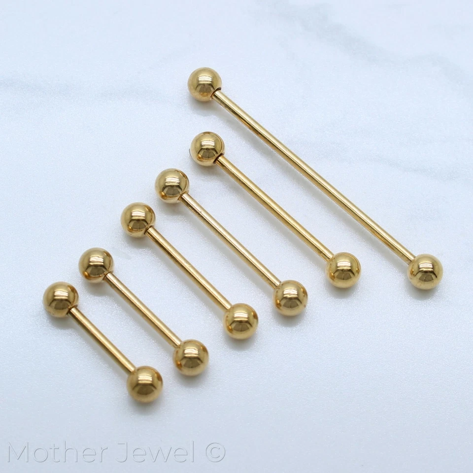ORO AMARILLO 14K IP BARRA RECTA PEZÓN INDUSTRIAL LENGÜETA PIERCING MEJILLA BARRA  Foto 2 de 4