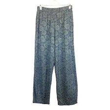 Bryn Walker M Medium Lagenlook Wide Leg Pants Blue Floral PULL ON Embroidered