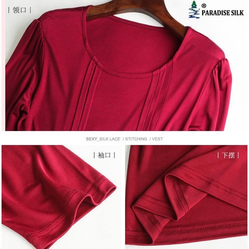 Nuevo vestido de punto de seda para mujer cuello redondo liso manga tres cuartos vestido corto - Imagen 4 de 8