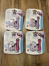 Chicco Baby NaturalFit Pacifier Clip Set of 4 Soft Connector Pink/Purple NEW 