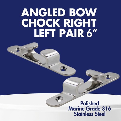 Pair Of 6" Marine Grade 316 Stainless Steel Bow Chocks - Angled 3-Hole Skene Chocks For Boats