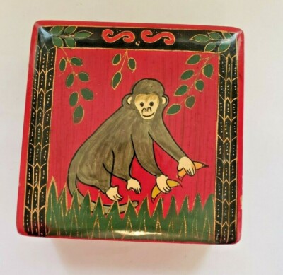Monkey Coasters Boxed Set Of 7 Wood Coasters Foreside Vintage NOS   2808
