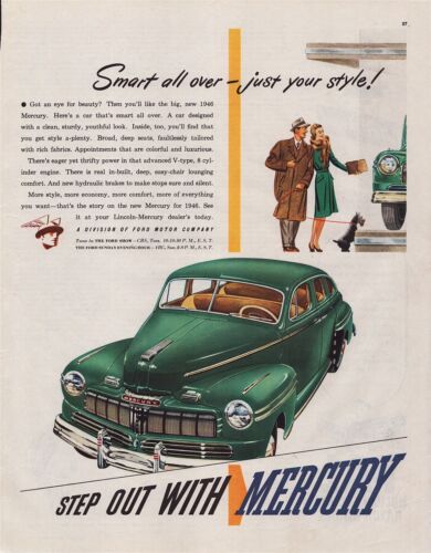 1946 Step Out With Mercury V Type 8 Cylinder Engine Green Vintage Print Ad L74