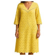 FARM RIO Anthropologie Women's Marigold Yellow Cotton Eyelet Dress Large Boho