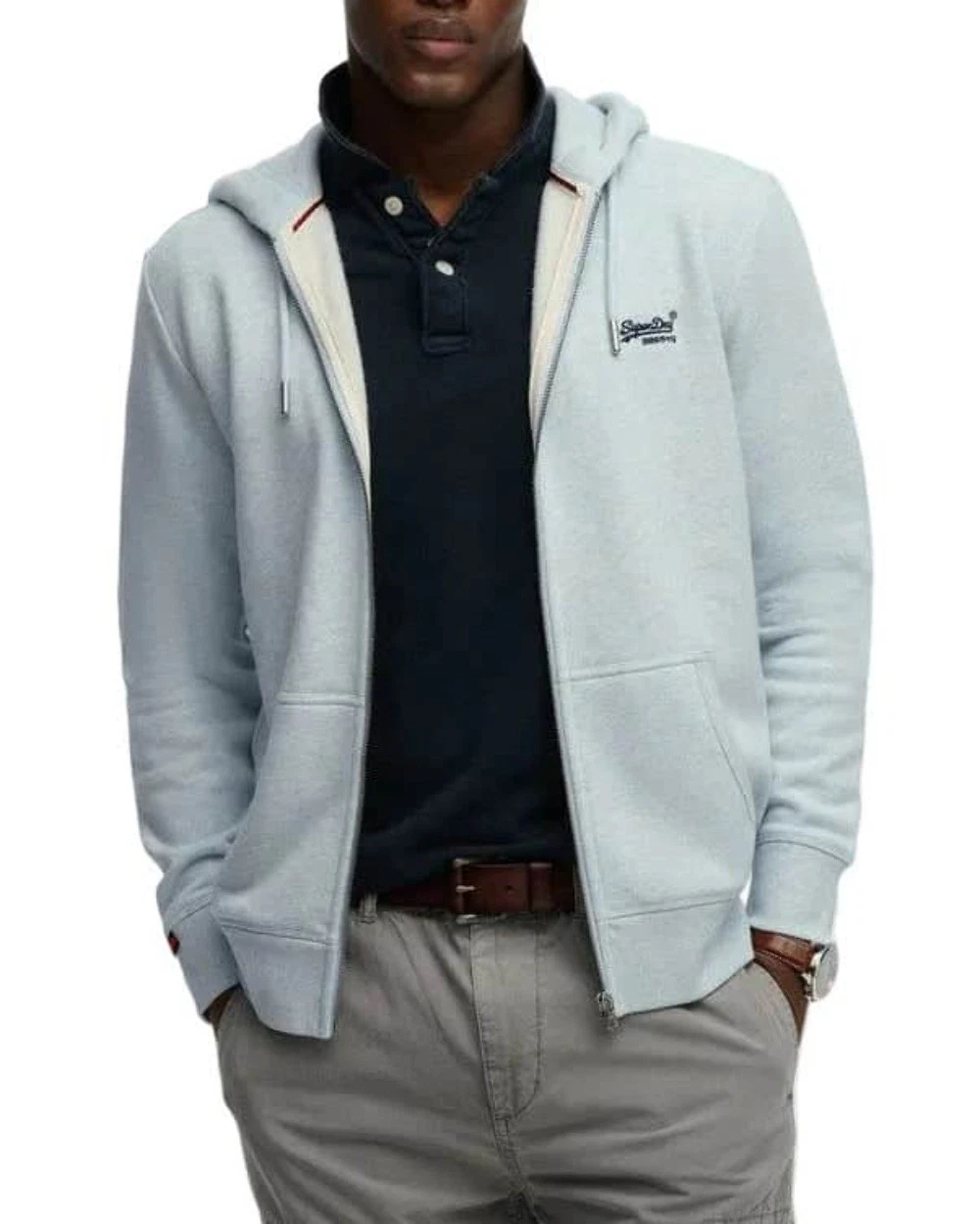 Superdry Essential Logo Half Brushed Zip Hoodie Icey Blue Marl