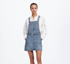 NWOT Madewell Blue Denim Overall Pinafore Dress XS Sleeveless Short Pockets