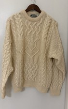 Aran Crafts Ireland Vintage 100 Wool Cream Cable Knit Sweater Sz:M Irish Made