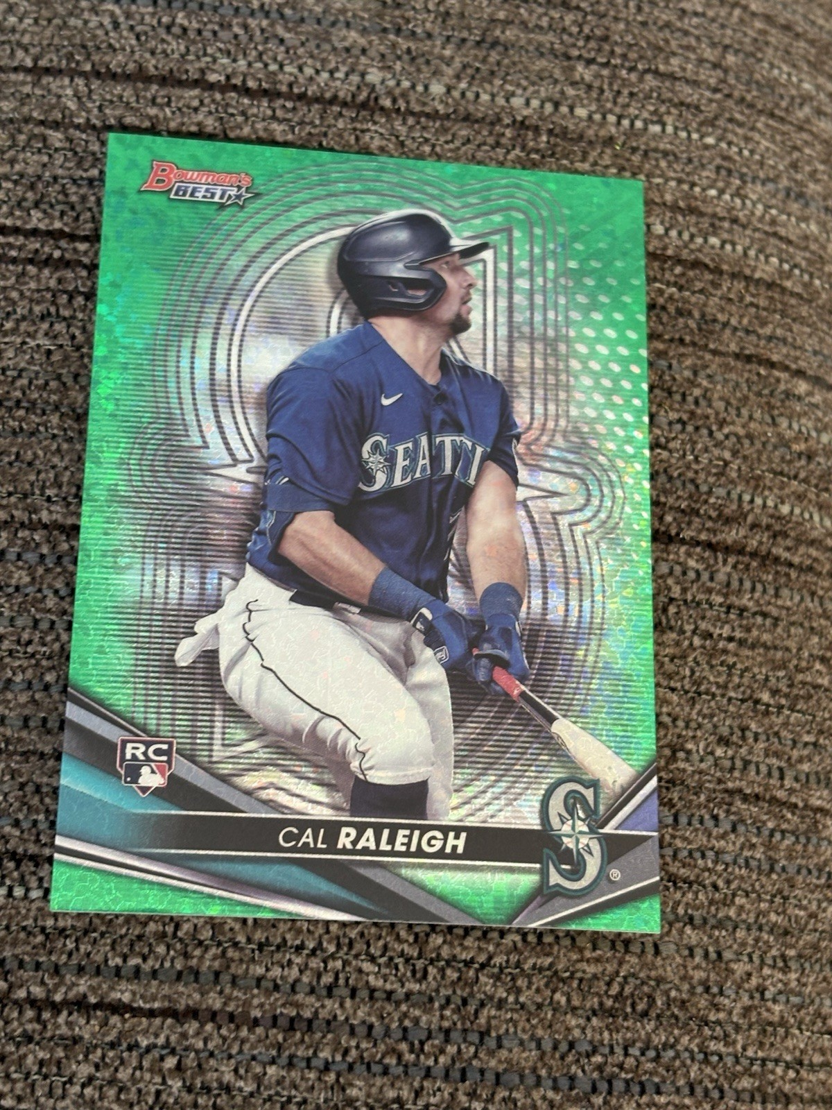 2022 Bowman’s Best Baseball Cal Raleigh RC Green Speckle Refractor /99 Mariners