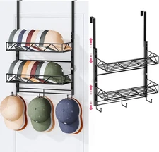 Over Door Hat Organizer - 3 Tier Wall Mounted Hat Rack with 2 Adjustable Meta