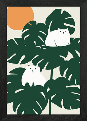 Katzen auf Blättern Gerahmtes Wandbild Poster Leinwanddruck Bild