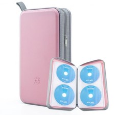 CD Case Hard Plastic Disc Storage Holder for Car 96 Capacity Light Pink