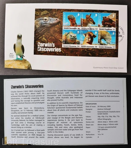 Guernsey Stamps: "Darwin's Discoveries" 6v Souvenir Sheet First Day Cover 2009