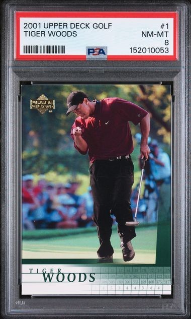 2001 UPPER DECK GOLF #1 TIGER WOODS RC Rookie Golf Card PSA 8