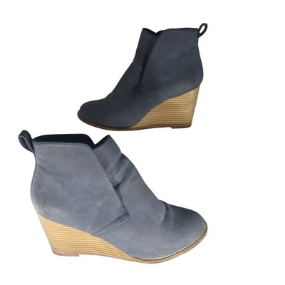 Nautica Calyan Wedge Booties 8.5 Blue Faux Suede Ankle Boots Boho Minimalist