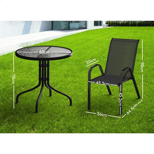 ALFORDSON 3PCS Outdoor Furniture Patio Table and Chairs Set Garden Round Black - Picture 9 of 11