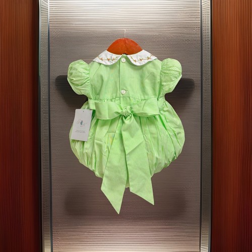 Girls NWT Remember Nguyen Smocked Bubble Romper Stripes Free Bow 2T - Picture 4 of 11