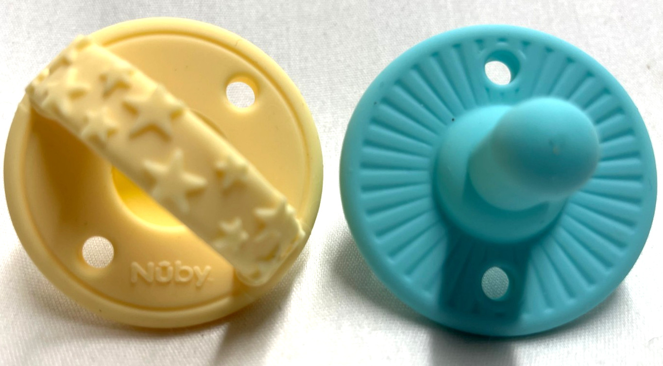 Two NUBY Silicone Pacifiers- Yellow and Blue