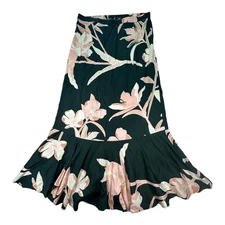 TTahari Floral Maxi Skirt Elastic Waist Flowy Hem Pink White Green Size M