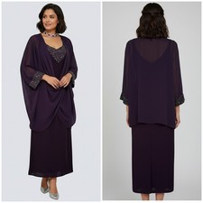Dress code by Veromia dark purple beaded evening calf length dress & jacket 20