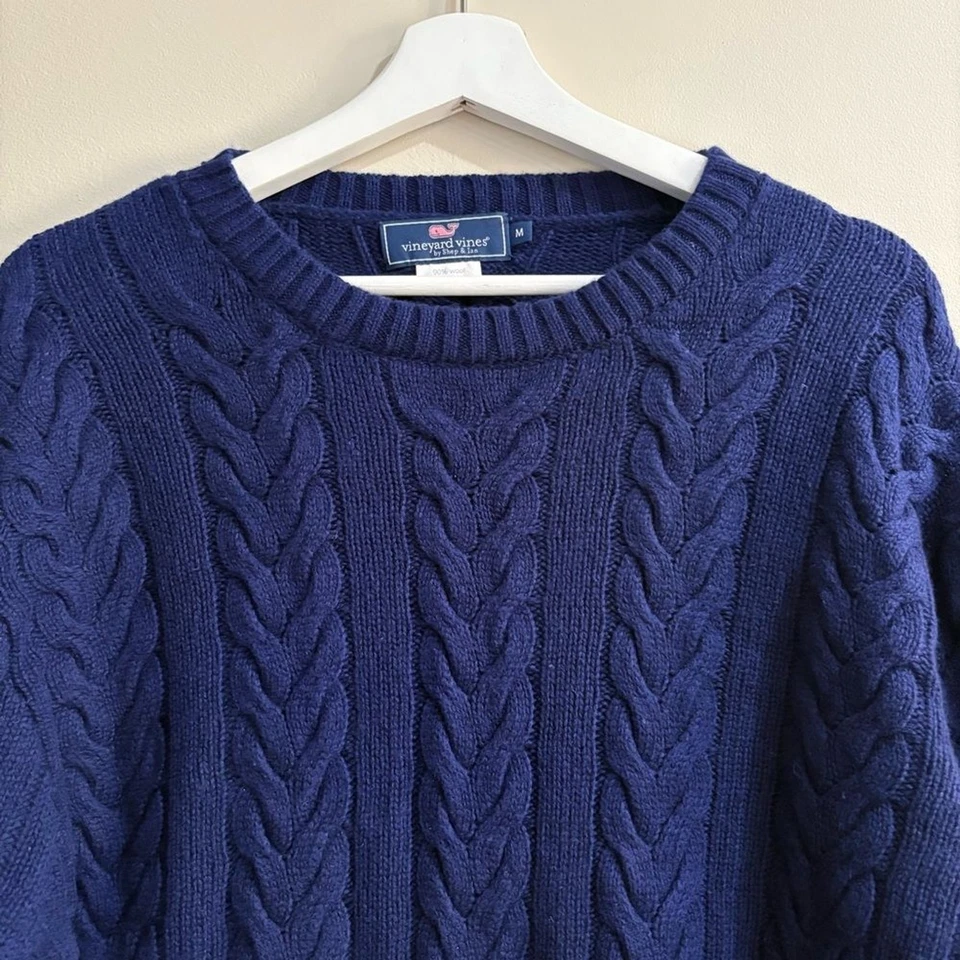 Vineyard Vines Men’s M Navy Wool Cashmere Cable Knit Sweater Pullover - Image 3 of 4