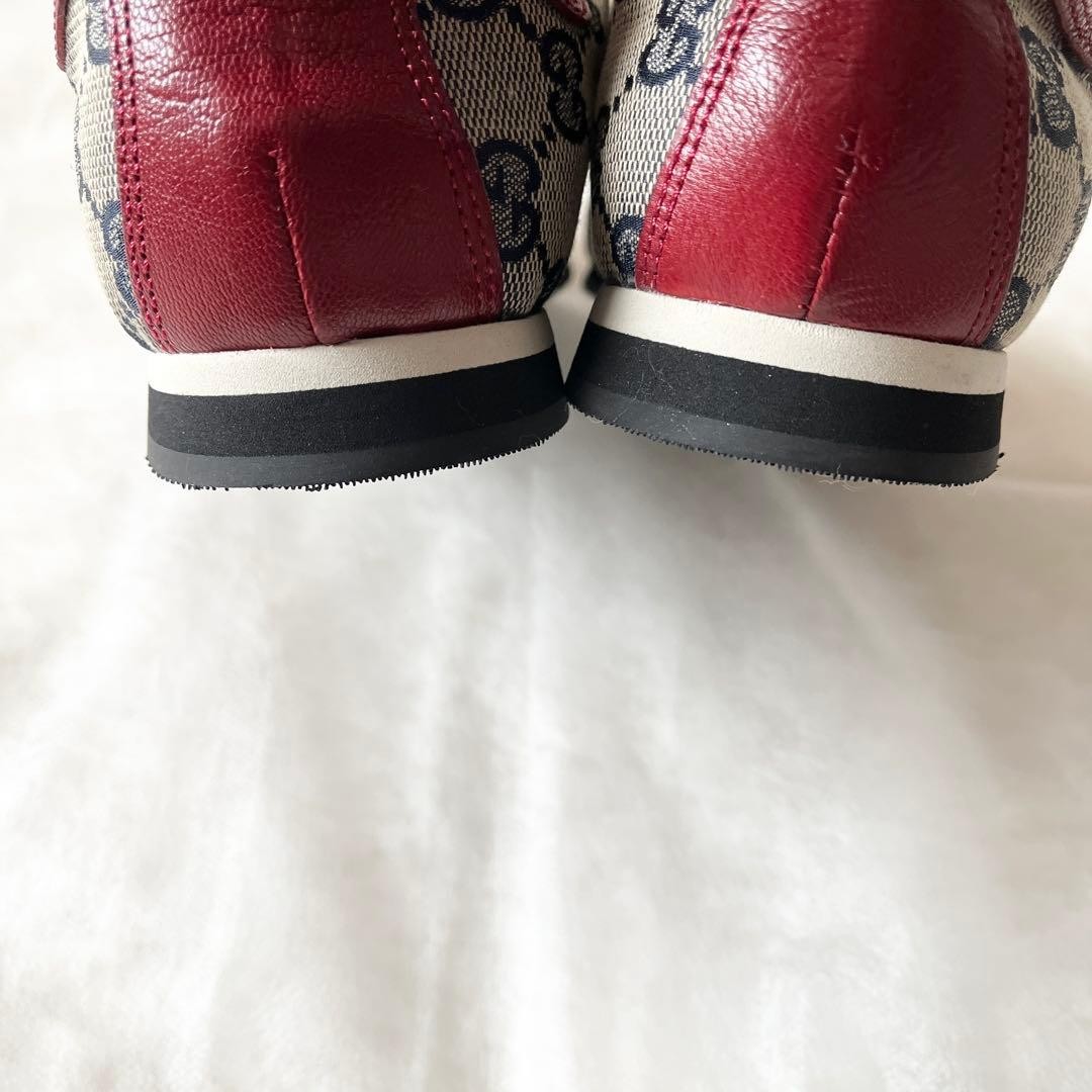 Auth Gucci Leather GG Low cut Sneakers Red Beige Logo EU36 US6 UK3 Women thumbnail 9