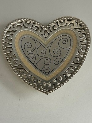 Brighton Lacie Trinket Heart Footed Silver Tone Cream Enamel Dish